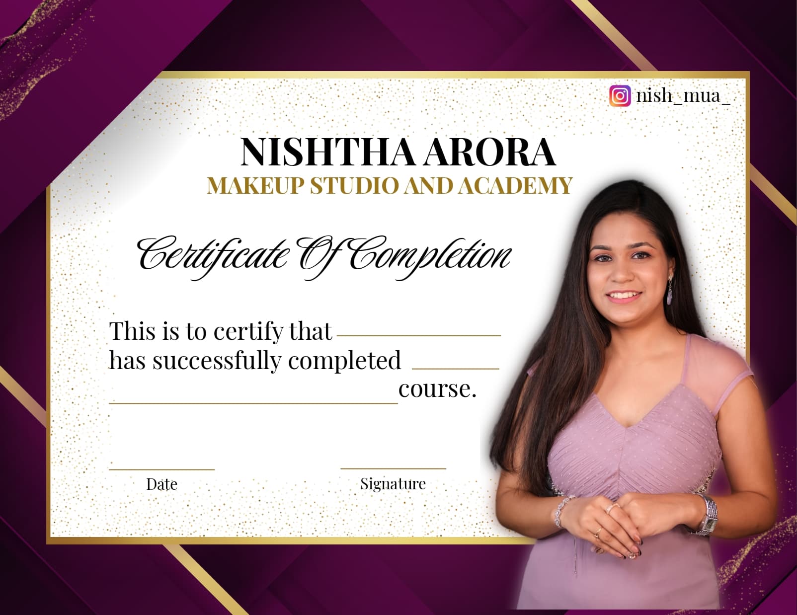 Nishtha Arora Makeover Academy Certificate